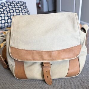 L.L. Bean Cream and Tan Canvas Messenger Bag